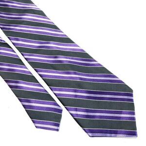 Perry Ellis Portfolio Gray Purple Striped Woven Skinny‎ Silk Tie